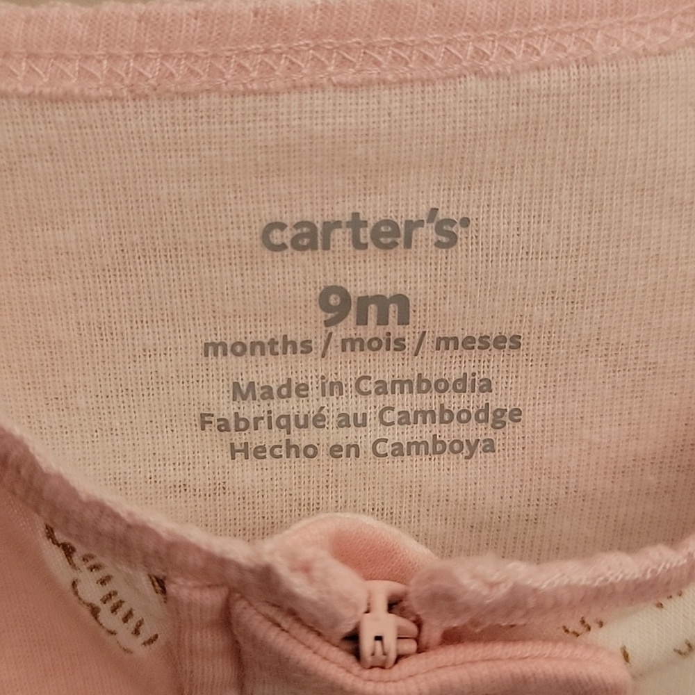 Carter's, baby girls 9M 2-piece set, pink and brown, long sleeves and footies. - Picture 4 of 11